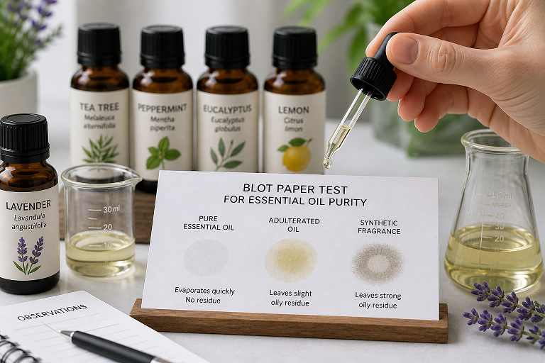Blot paper test for checking essential oil purity