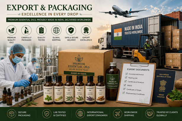 Export and packaging process of essential oils manufactured in India